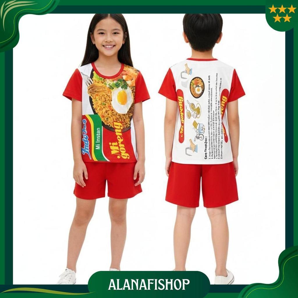 Setelan Baju Anak Laki-Laki Dan Perempuan Unisex 1-8 Tahun Motif Viral Indomi Chitato Ultramild Soto