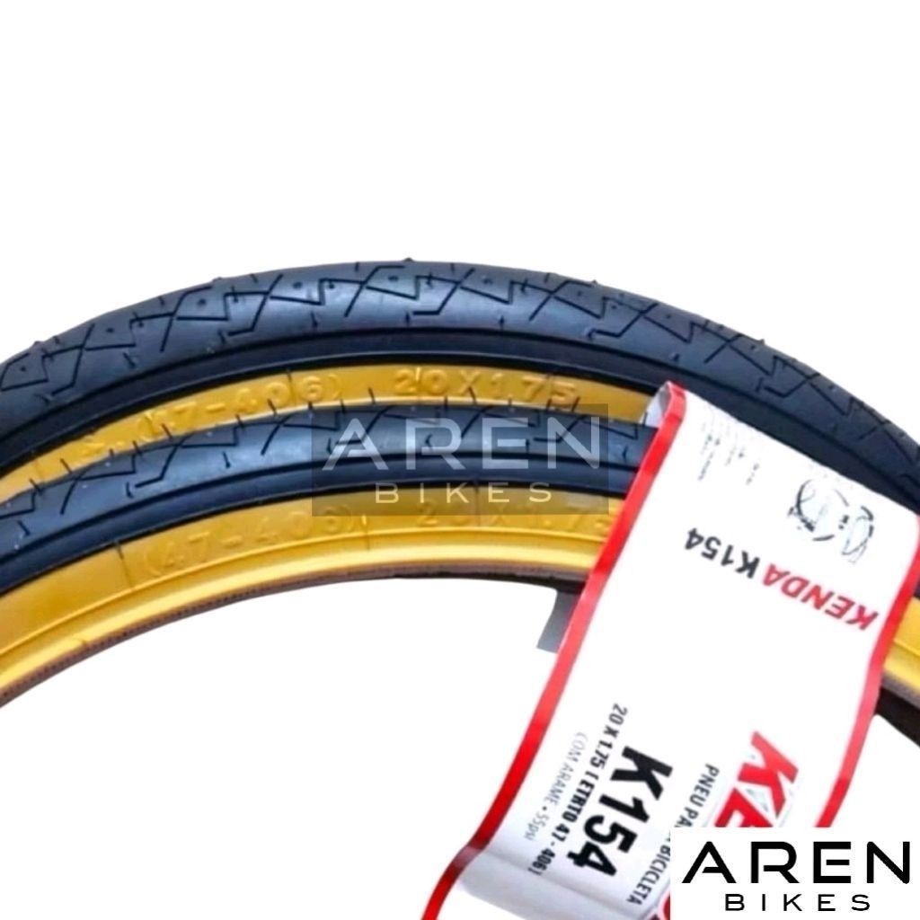 BAN LUAR SEPEDA 20 x 1.75 GUMWALL KENDA K154 TANWALL SKINWALL HITAM KUNING HALUS SELI LIPAT BMX MINI