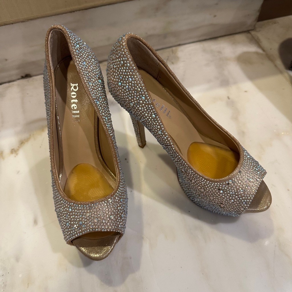 PRELOVED Rotelli High Heels Sepatu Hak Tinggi Pesta 12cm Glitter Bling Bling Silver - 37