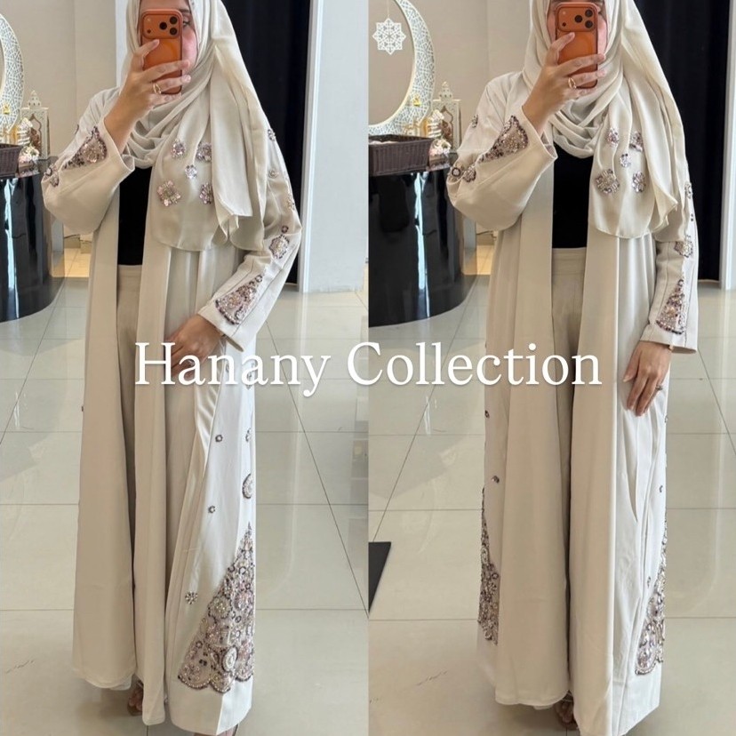 Abaya Kuwait Ivory Payet Bunga Kristal Pesta