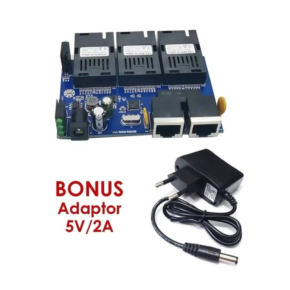 PCB Board 2RJ45 3SC FO Ethernet Converter Bonus Adaptor 2 Port RJ45 3 Port FO