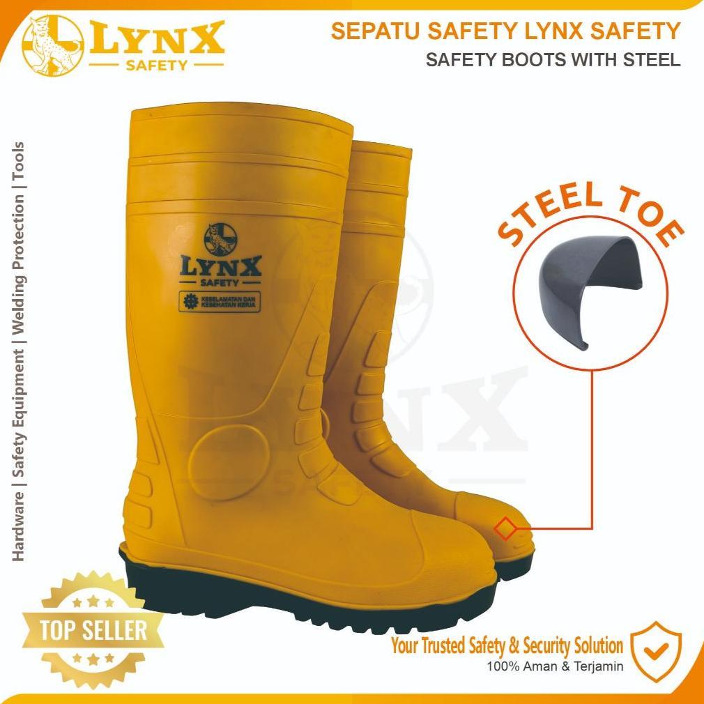 Hemat Sepatu Boot Safety Rubber Lynx Safety With Steel Toe Ujung Besi