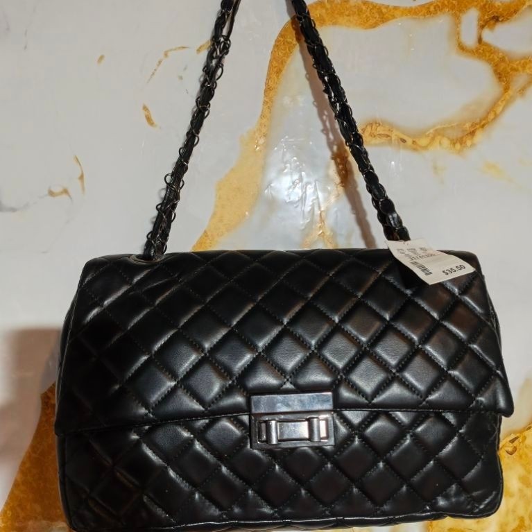 PROMO] Tas Bahu Wanita Quilted Black Elegance / Shoulder Bag Rantai Hitam Premium