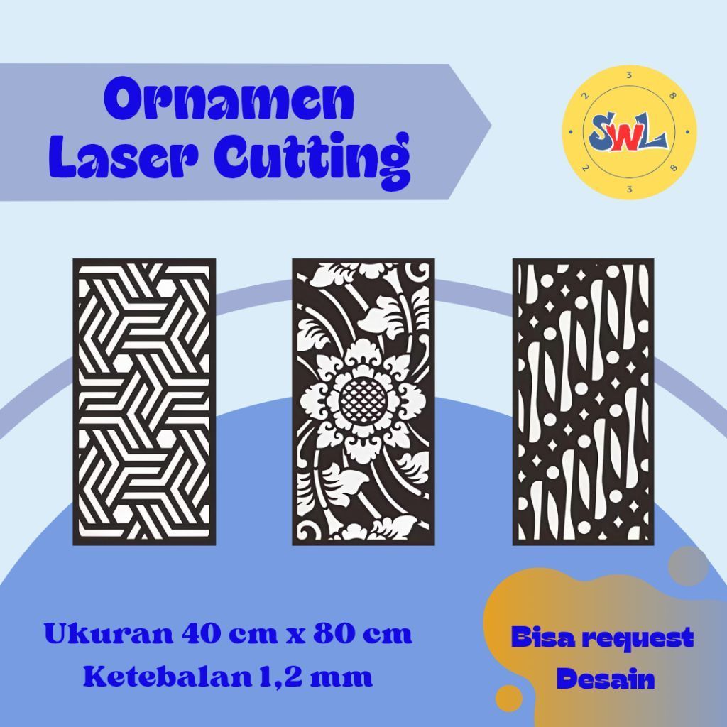 Ready Plat Besi Ornamen Laser Cutting 40x80 cm Motif Estetik untuk Pagar Minimalis, Railing Balkon d