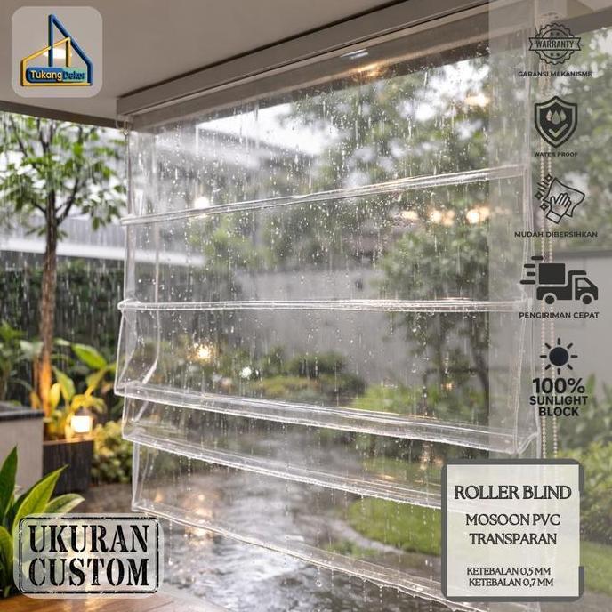 Roman Shade Monsoon Custom Plastik 0.5mm Tirai Outdoor Tahan Air Tirai Outdoor Transparan Tirai Taha