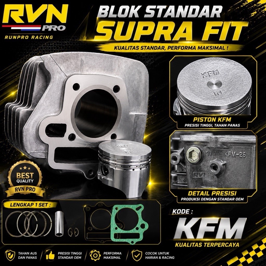 BLOK BLOCK SEHER KOMPLIT SUPRA FIT NEW REVO LAMA LEGENDA SUPRA FIT LAMA KFM ORIGINAL RVN + PISTON KI