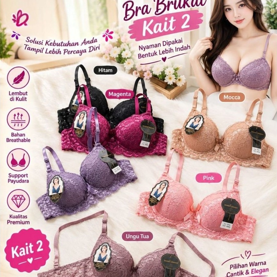 Bra push up kancing 2 Bra 1116 Bra kawat cup A ukuran 34.36.38.40