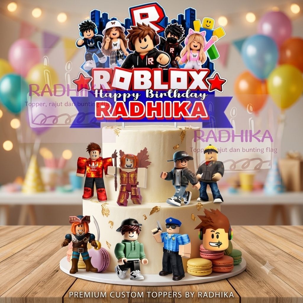 Topper Cake Roblox biru Custom Nama
