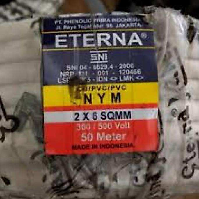 ETERNA KABEL NYM 2x6 50Meter Kabel Kawat Tembaga Tunggal PUTIH 2x6