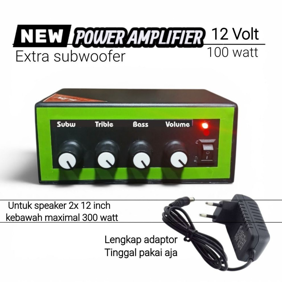 Amplifier Daya NEW 12 Volt 100 Watt Subwoofer Tambahan untuk Speaker 2x12 Inci dengan Adaptor
