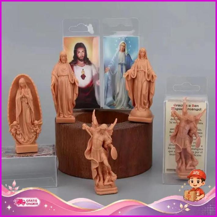 Patung Pajangan Rohani Antique Mungil Santo Mikhael Tuhan Yesus Bunda Maria Guadalupe Souvenir Mewah