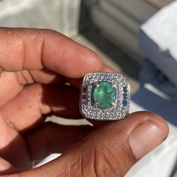 Cincin Batu Zamrud Asli Natural Top Quality Perak Bangkok 926 8x6x4mm Mulus