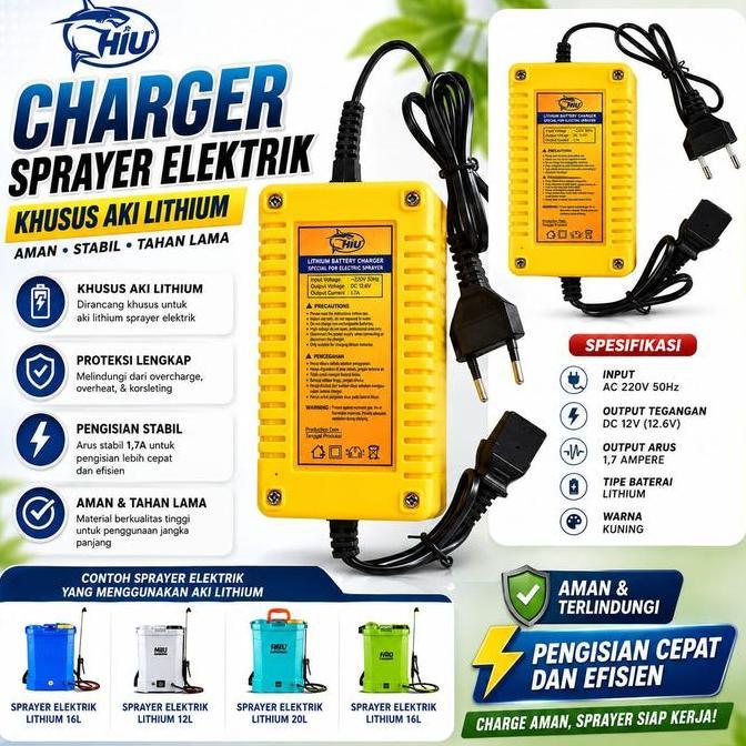 Charger Lithium Hiu 1.7 A Untuk Accu / Aki Lithium Sprayer Elektrik / Alat Semprot Untuk Aki Lithium