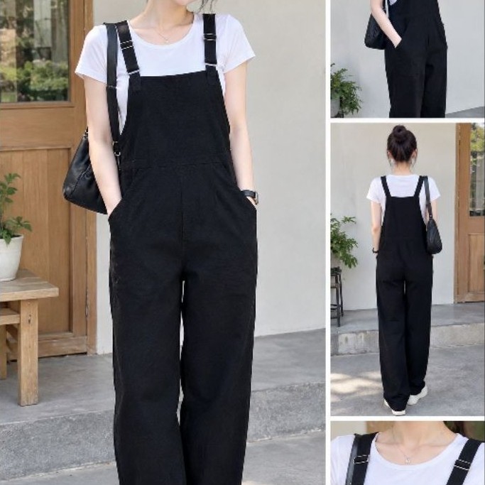 JUMBO Prelove BNWT size XL-XXL overall wanita bahan katun tebal warna hitam pekat masih baru dan ada