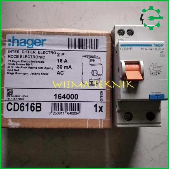 Elcb / Rccb 2P 16A Hager Type Cd616B Baru