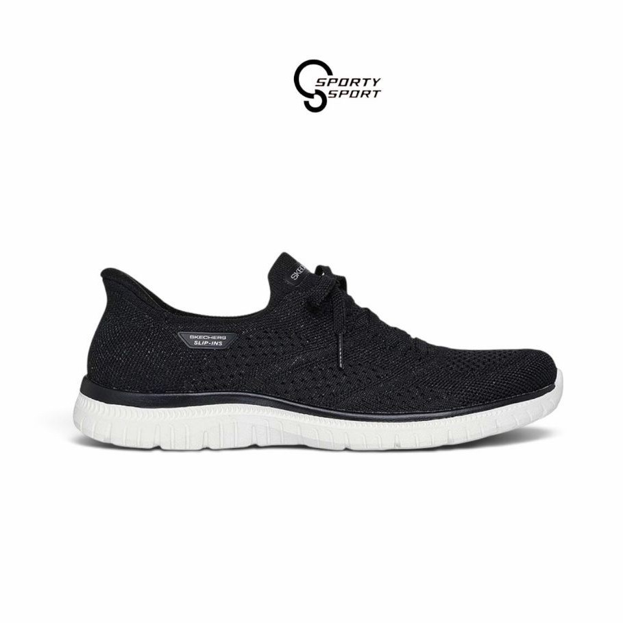 SEPATU WALKING WANITA SKECHERS SLIP ON VIRTUE FLAWLESS (104457 BKW)