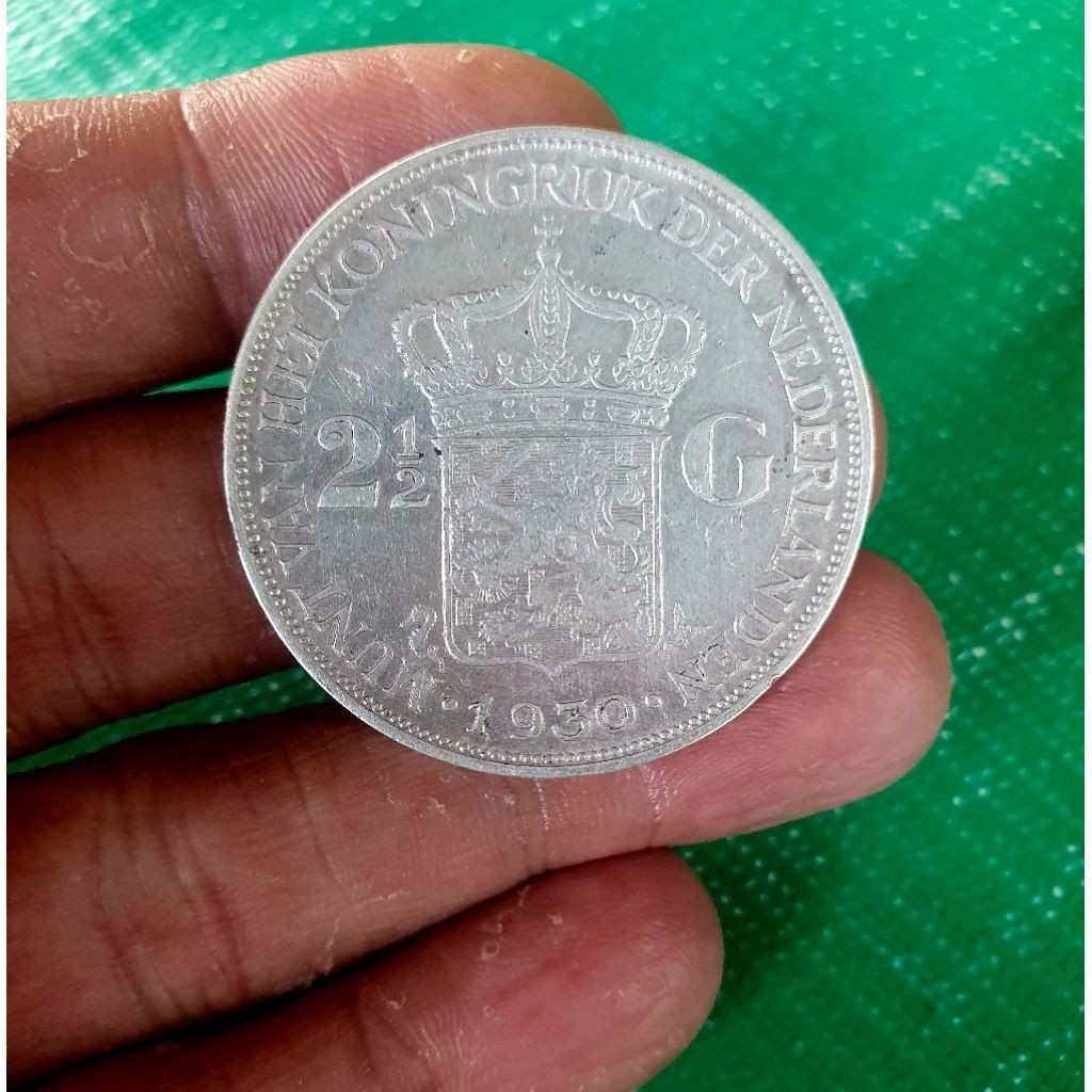 Silver Koin Perak 2 1/2 Gulden Tahun 1930 Wilhelmina Ned.Indie