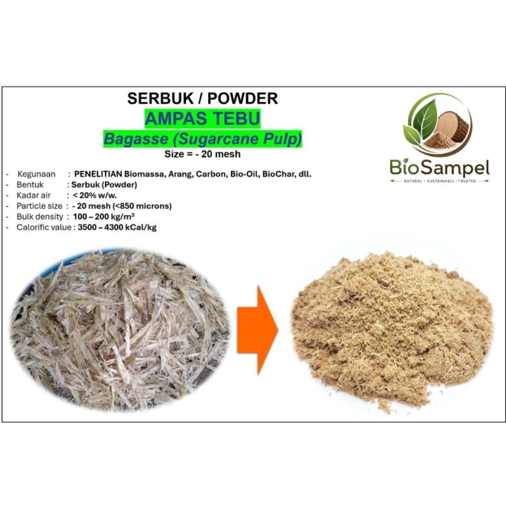 Serbuk Ampas Tebu (Bagasse) Low Moisture - Bahan Penelitian Biomassa