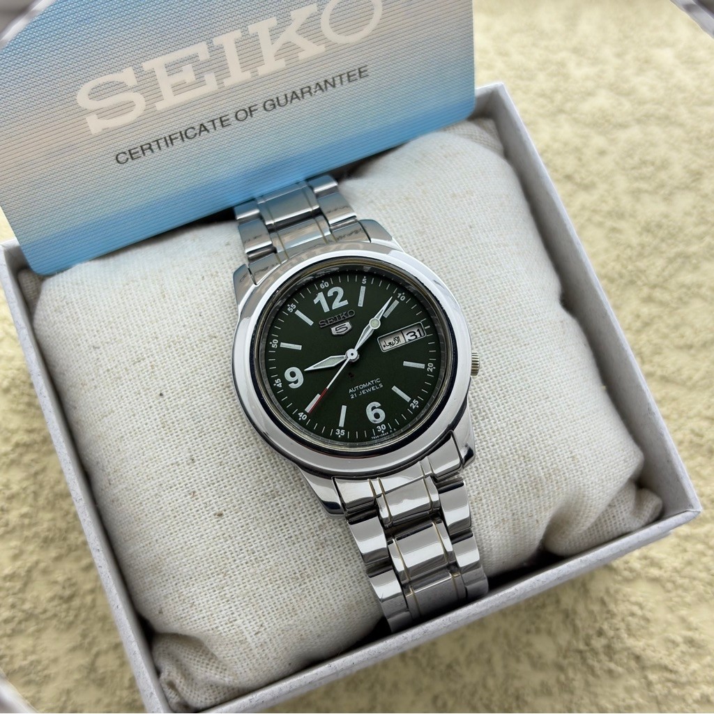 Arloji Jam Tangan Seiko 5 7s26c Olive Green Dial Fullset Second Preloved