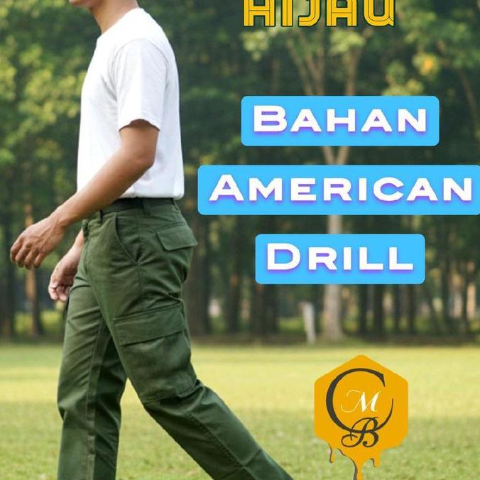 CELANA PDL HIJAU PANJANG- CELANA HIJAU PRIA - CELANA CARGO HIJAU Polos Panjang Keren Pria Formal Pan
