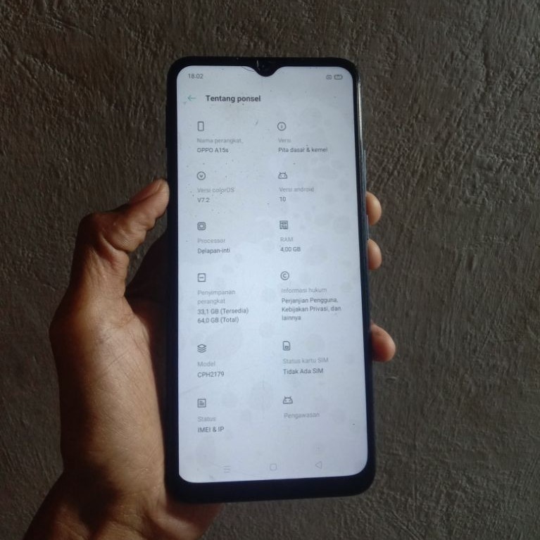 handphone bekas opo a15 ram 4/64gb minus
