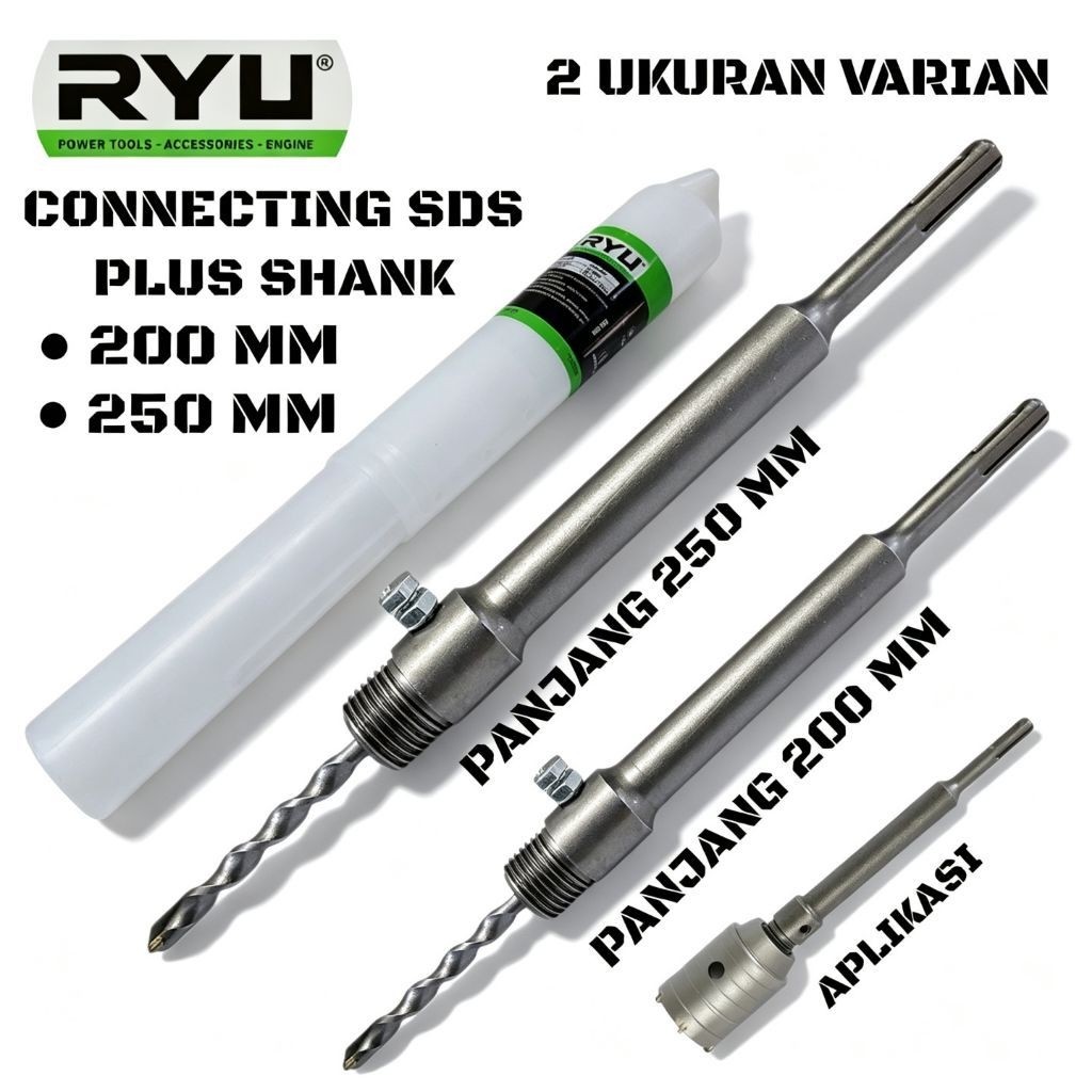 RYU Connecting SDS Plus Shank 200 mm - 250 mm Sambungan Mata Hole Saw Beton SDS Ryu