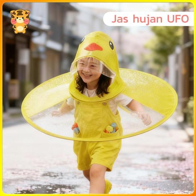 Gratis Ongkir Jaket Hujan Bayi & Anak Ponco Bebek Kuning Dengan Topi Ufo Anti Basah Lucu & Nyaman C4