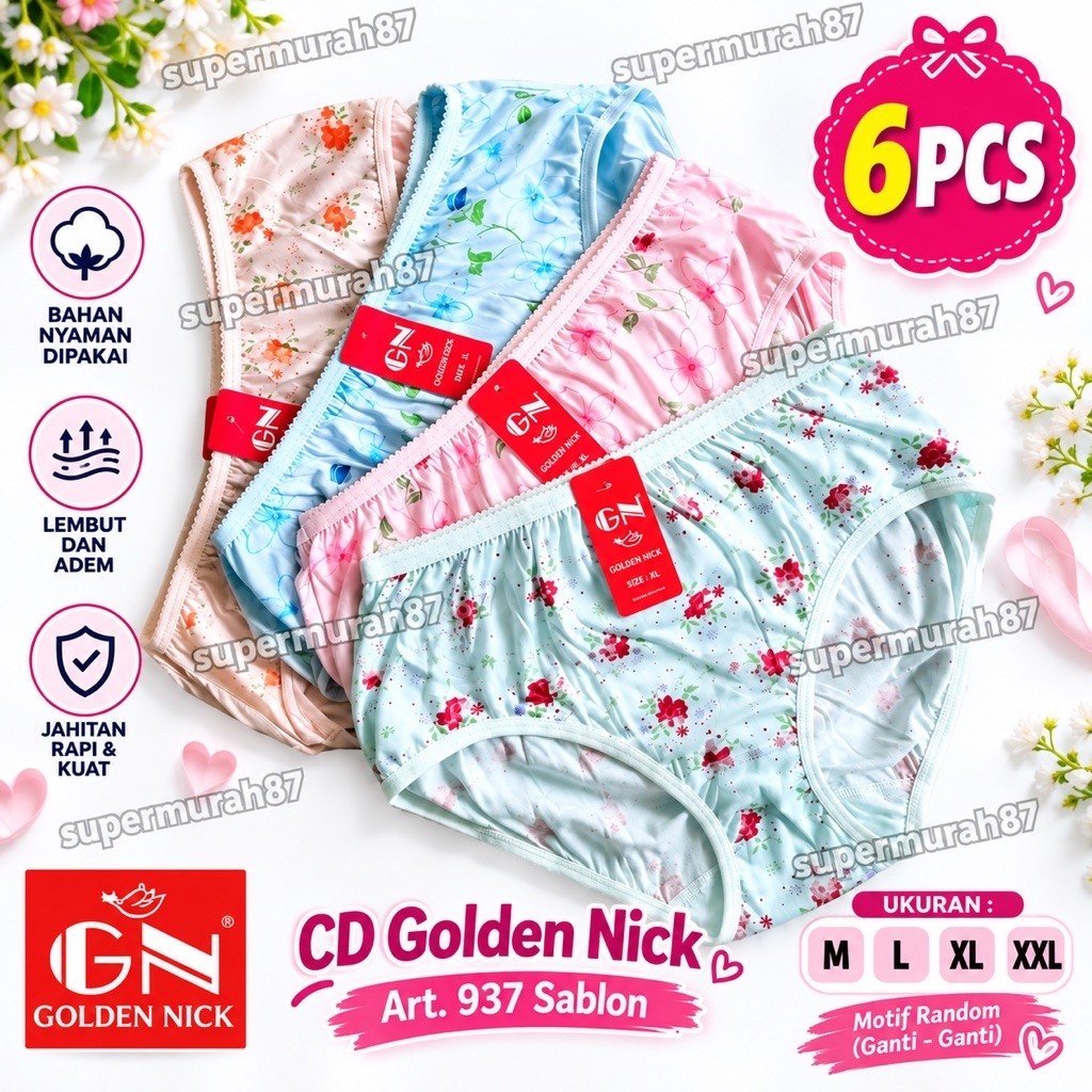 Celana Dalam Golden Nick 937 sablon / CD golden nick motif / CD golden Nick karet kecil 6PCS