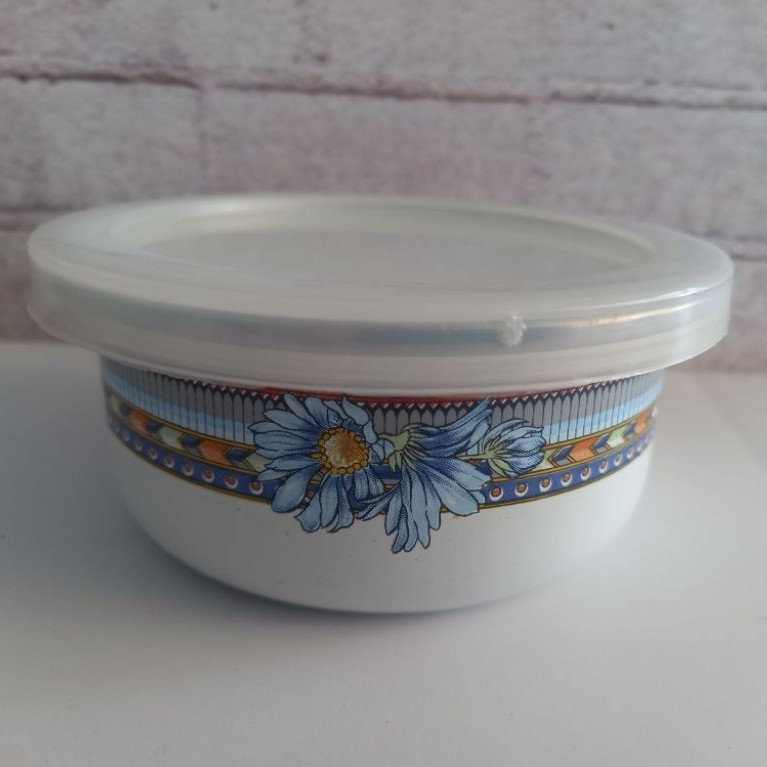 Mangkuk Enamel Size 10 Tutup Plastik/Bowl Enamel Size 10/Mangkok Enamel 10