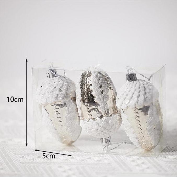 Silahkan Order] 3pcs Hiasan Natal Silver Acorn Biji Pohon Ek ornamen Gantungan Pohon Natal Dekorasi 