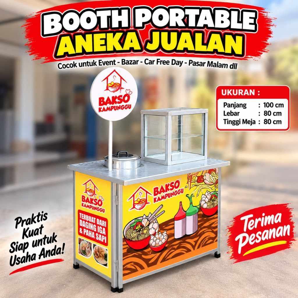 Booth Portable + Etalase Kotak + Bergambar + Dandang