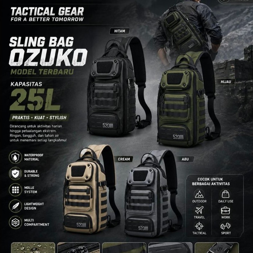 TAS SLEMPANG SLING BAG OZUKO WATERPROOF