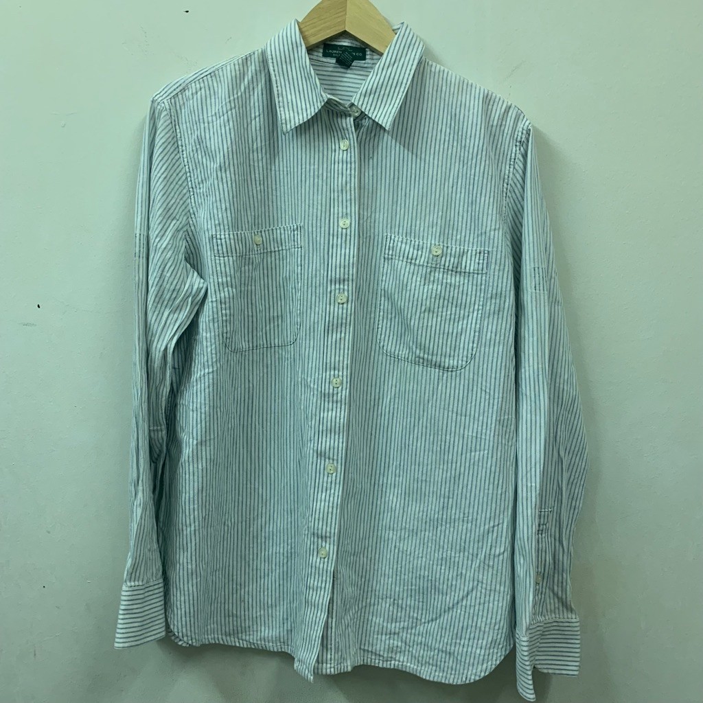 LAIREN JEANS CO. by Ralph Lauren LRL Striped Shirt | Atasan kemeja Lengan Panjang Salur Double Pocke
