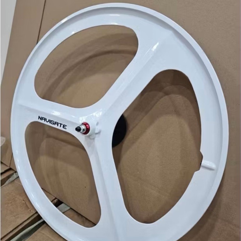 Wheelset Depan Navigate Trispoke Warna Putih Magnesium Alloy