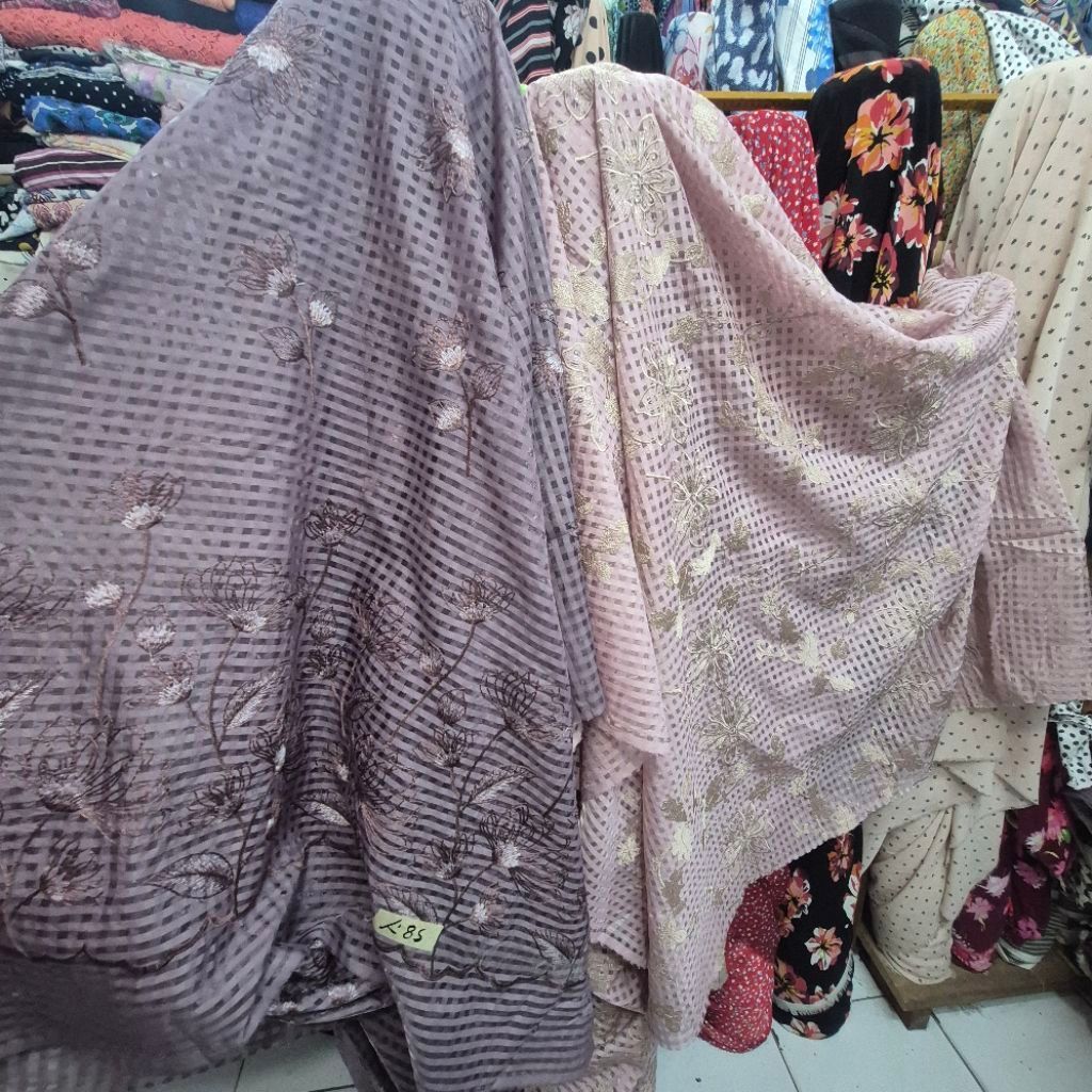 kain organza kotak² bordir sisa garment import