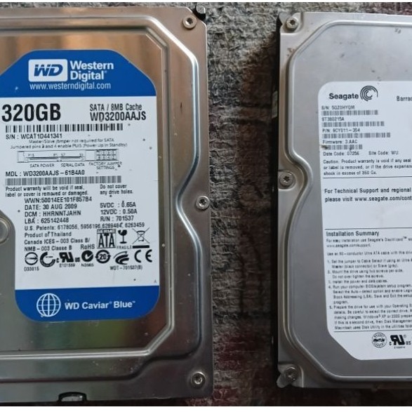 HDD SATA WD 320GB dan HDD ATA Seagate 80GB