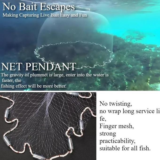 Cast a Net Jaring Jala lempar Nilon Perangkap Tangkap Ikan Udang Siap Pakai Pancing Ikan Fishing Thr