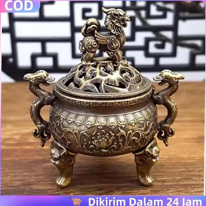 TERBARU 1pcs Chinese Incense Burner Berbentuk Tiga Kaki Dengan Dua Pegangan Berpenutup Tempat Bakar 