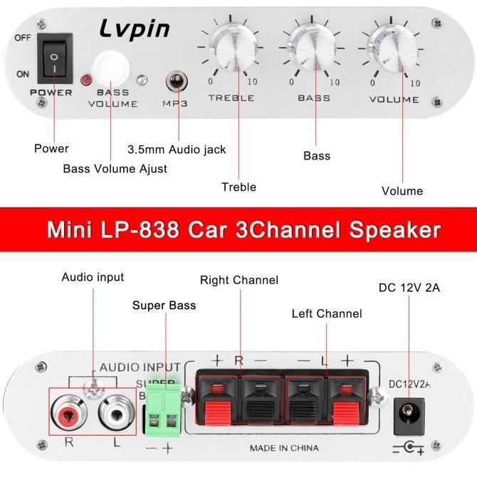 ASLI Lvpin Ampli Mini HiFi Stereo Power Amplifier Treble Bass Booster 12V Audio Amplifier 2.1 channe