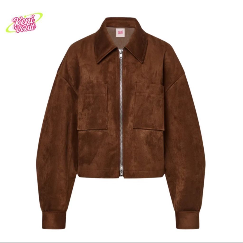 Preloved Jaket Crop Oversize bahan suede unisex
