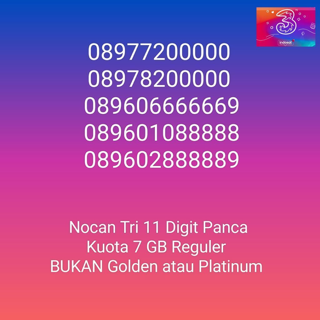 BUKAN NOMOR ELITE PLATINUM ATAU GOLDEN NOCAN Nomor Cantik Panca 0 Kartu Perdana 3 Tri Three 4G LTE K