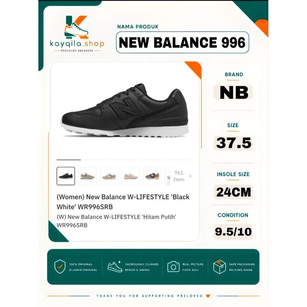 Sepatu Preloved Second Original New Balance NB 996 Size 37