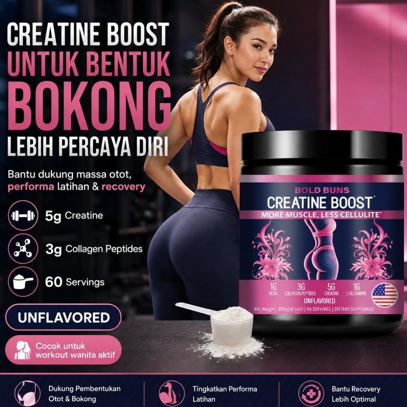 Creatine Wanita BOLD BUNS 300g 60 Servings + Collagen BCAA L-Glutamine Suplemen Fitness Gym Pembentu