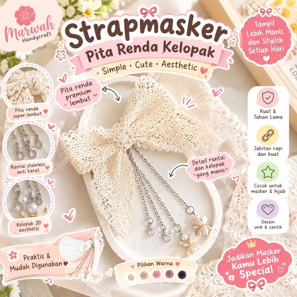 Konektor Masker Pita Rantai Strapmasker Rantai Pengait Masker Pita Ribbon Detail Rantai Model vintag