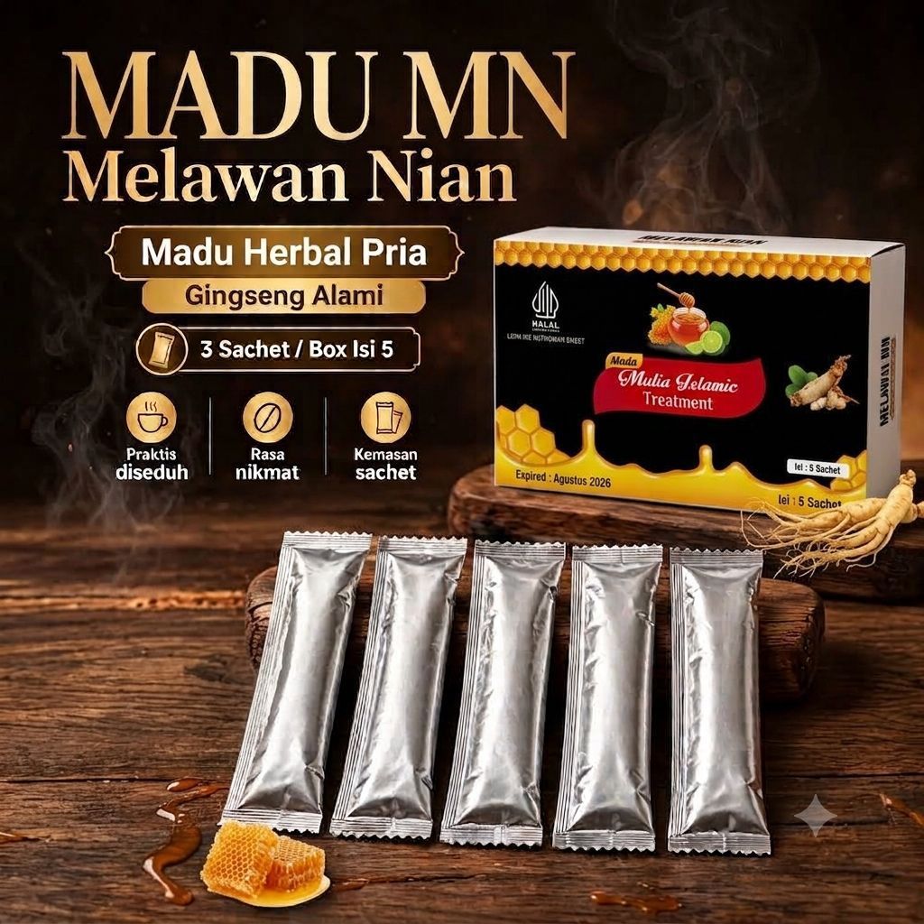 Madu Melawan Nian Pria Kekuatan Alami Tahan Lama Gingseng Asli 1 Box isi 5 Sachet