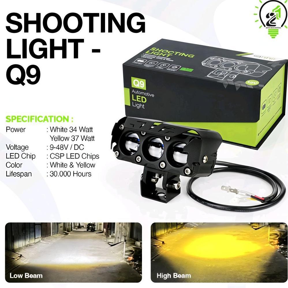 [TORA] LAMPU LED TEMBAK LASER 3 MATA NINE LUXIMOS Q9 Q9PROHi LOW MOBIL MOTOR 2 WARNA SUPER TERANG
