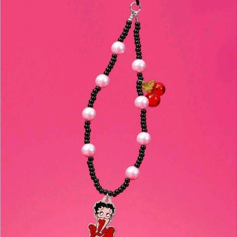 Betty Boop x SHEIN Stylish And Cute Cartoon Dog Acrylic Handmade Beaded Mobile Phone Chain Mobile Ph