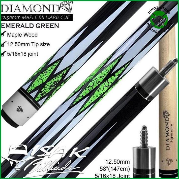 Diamond Maple Pool Cue 12.5Mm Emerald Green Billiard Stick Bola Besar Hemat
