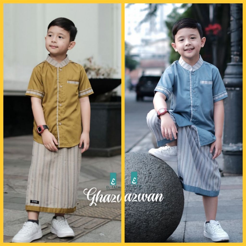 Koko Ghazwan By El Fath | Setelan Baju Koko Anak Al Ghazwan Motif Salur By El Fath