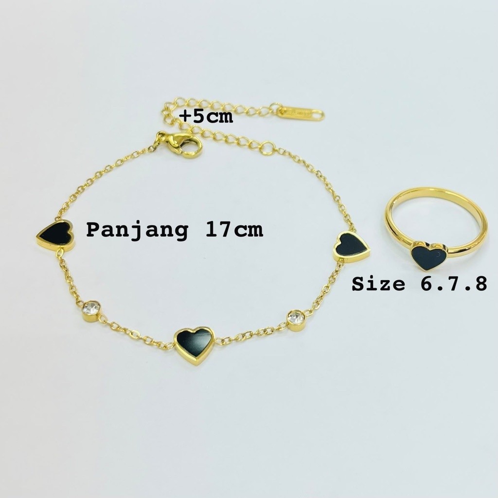 set Titanium model gelang rante love hitam dan cincin